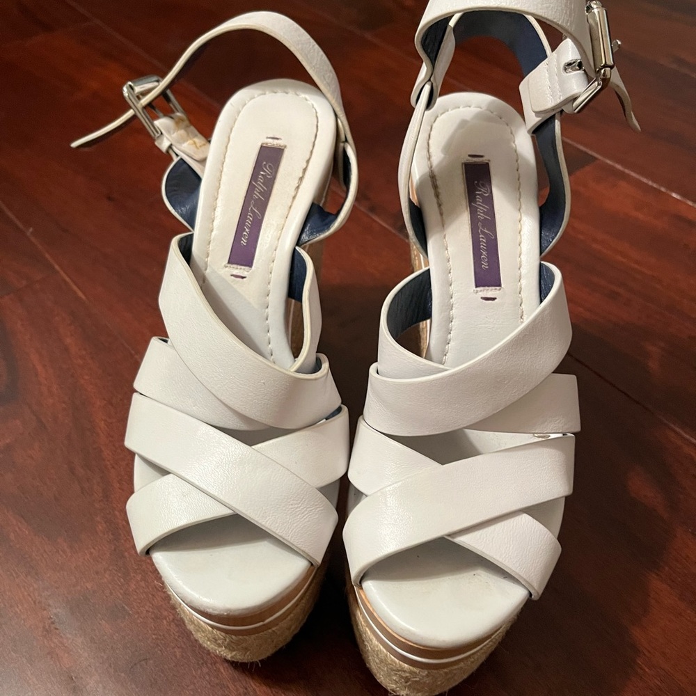 Ralph Lauren purple label white leather wedge.